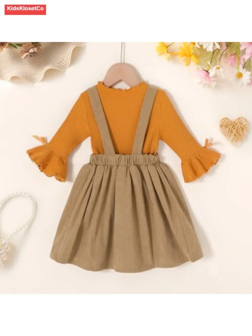 Toddler Girls Fall Overall Dress Jumper 2Pcs Outfit Set 1-5T